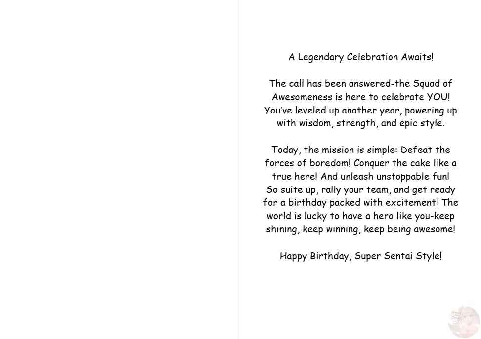 Anime Birthday Card - Super Sentai Party Power Design - Hero Team Celebration Card