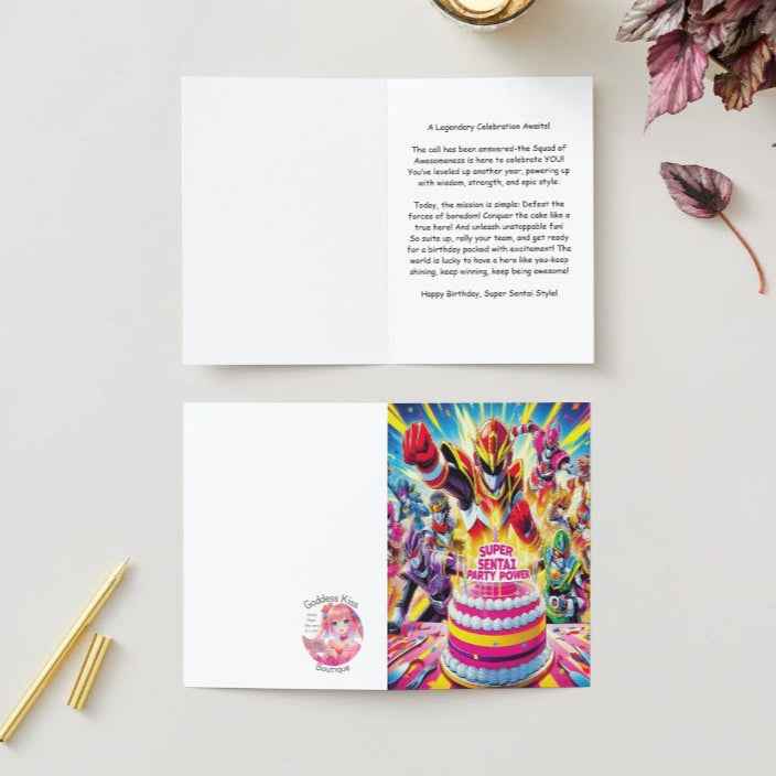 Anime Birthday Card - Super Sentai Party Power Design - Hero Team Celebration Card