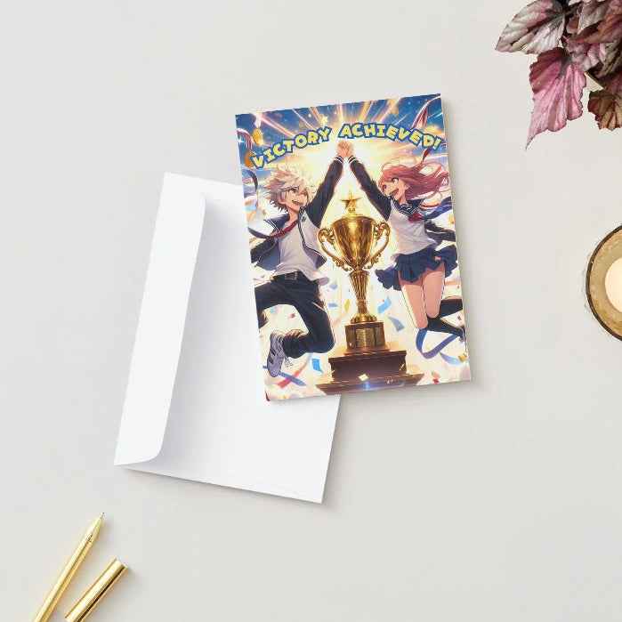 Anime Congratulations Card - Victory Celebration - Achievement Congratulations Card