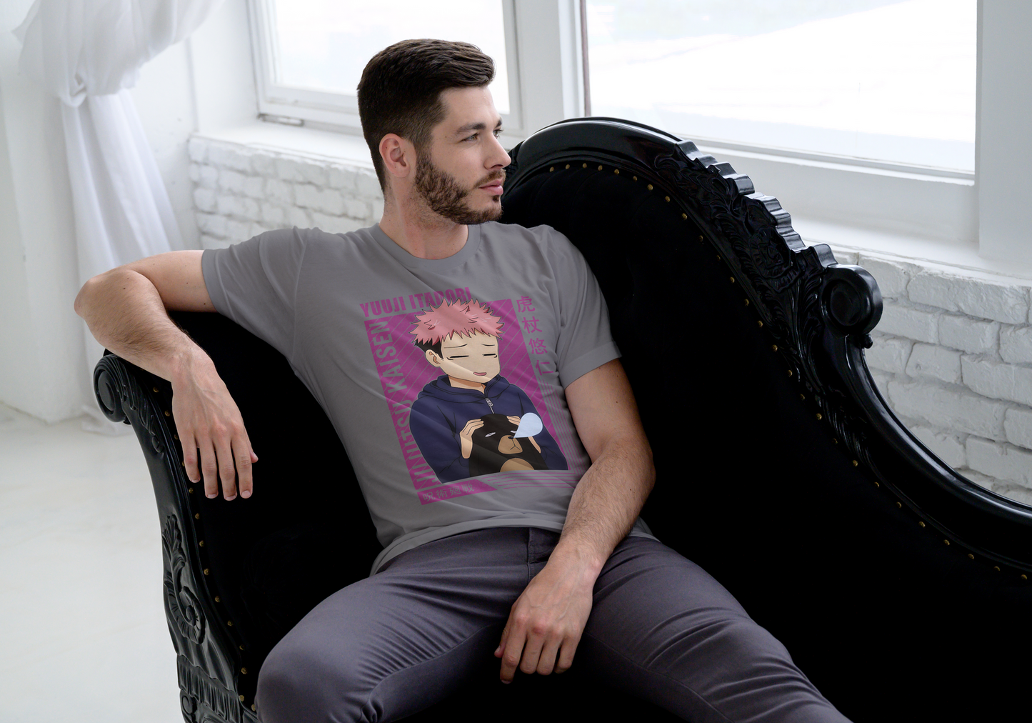 Jujutsu Kaisen Yuji Itadori T-Shirt - Wholesome Moment Stuffed Animal Design | Premium Unisex Triblend Tee