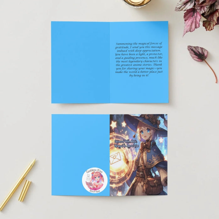 Anime Thank You Card - Fantasy Mage Design - Magical Spell Gratitude Wizard Card - Goddess Kiss Boutique