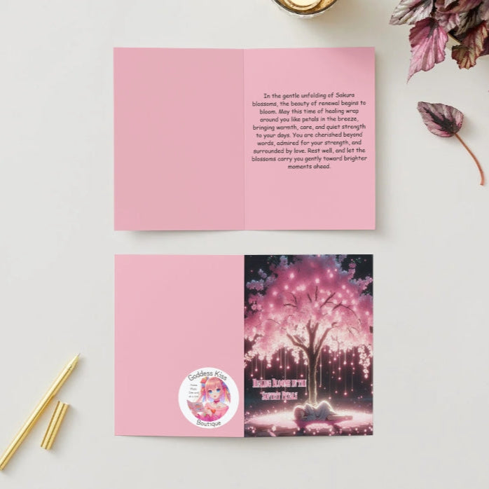 Anime Get Well Card - Healing Bloom in the Heart Design - Sakura Recovery Card - Goddess Kiss Boutique