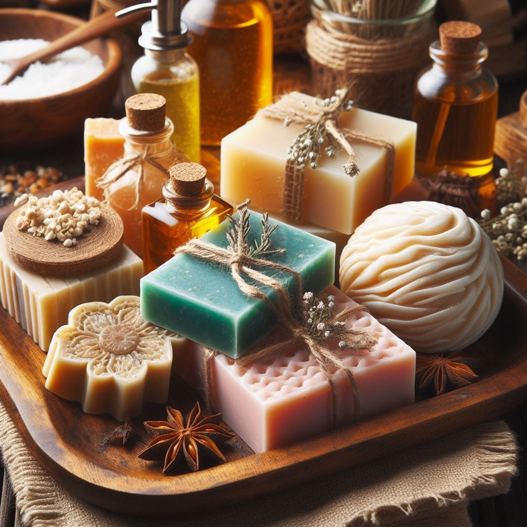 soaps, soap bars, and other soaps on a tray