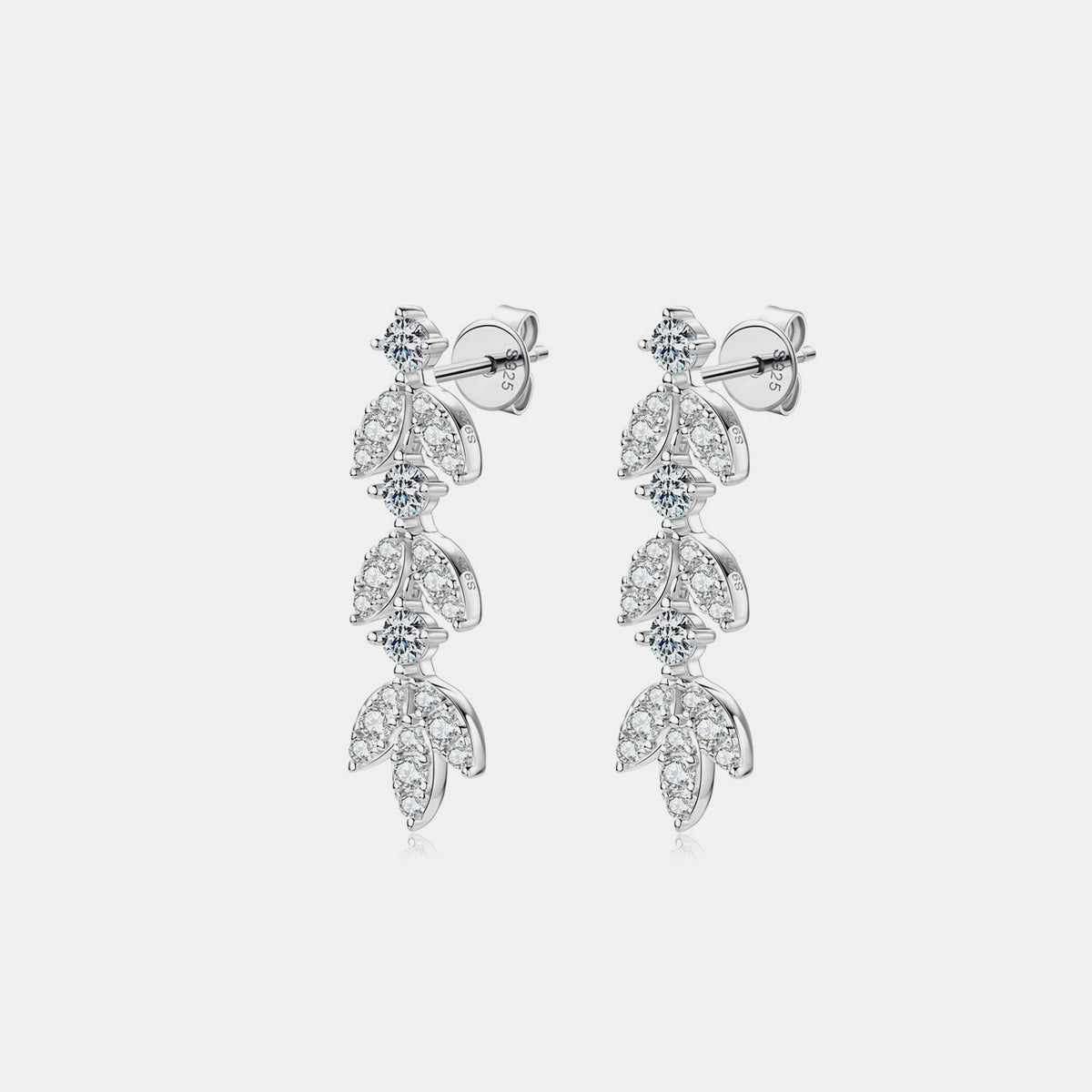 925 Sterling Silver Moissanite Earrings with Leaf Design and 0.6 Carat D Color Grade