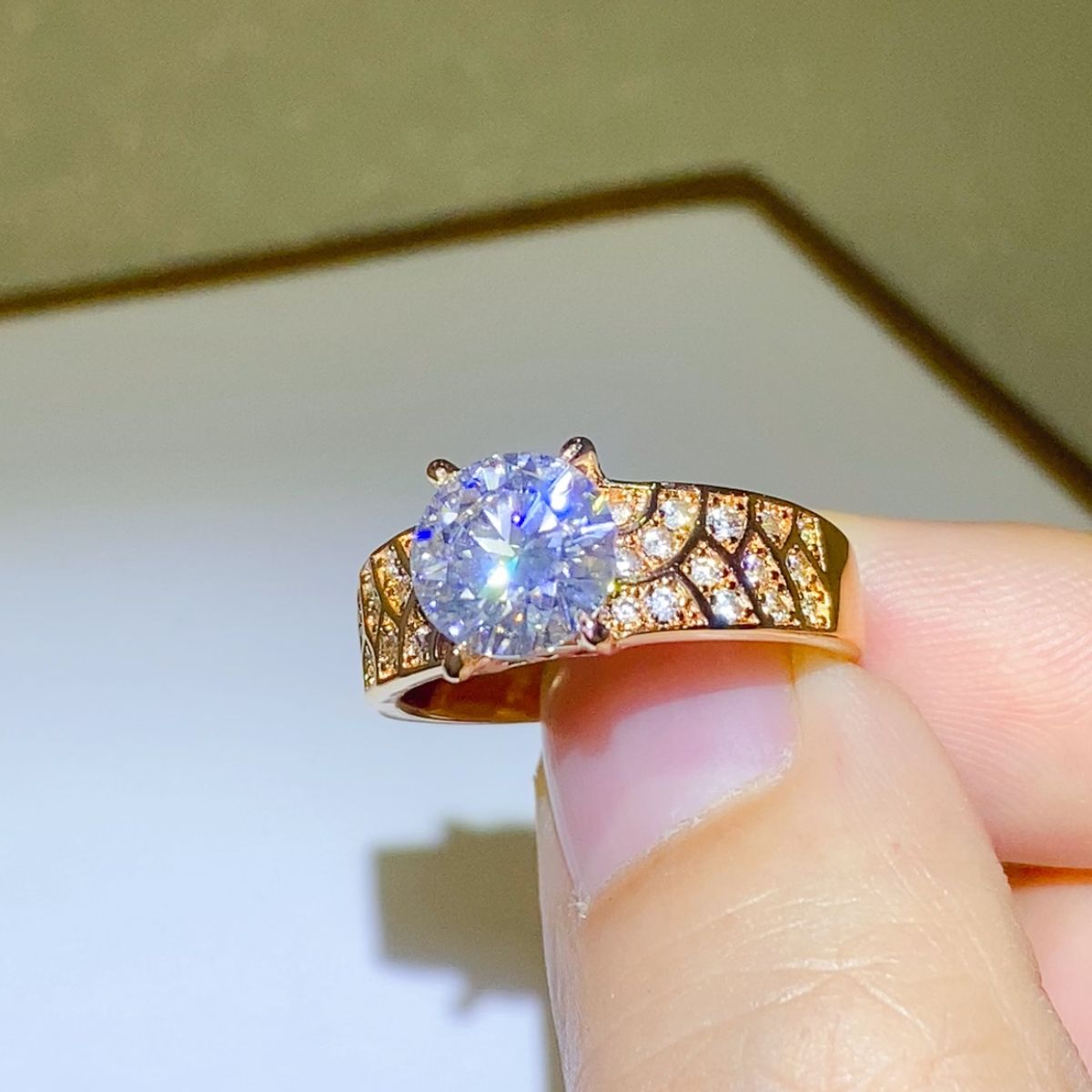 1.5 Carat Moissanite Ring in 925 Sterling Silver with 18K Gold-Plating, Certificate Included