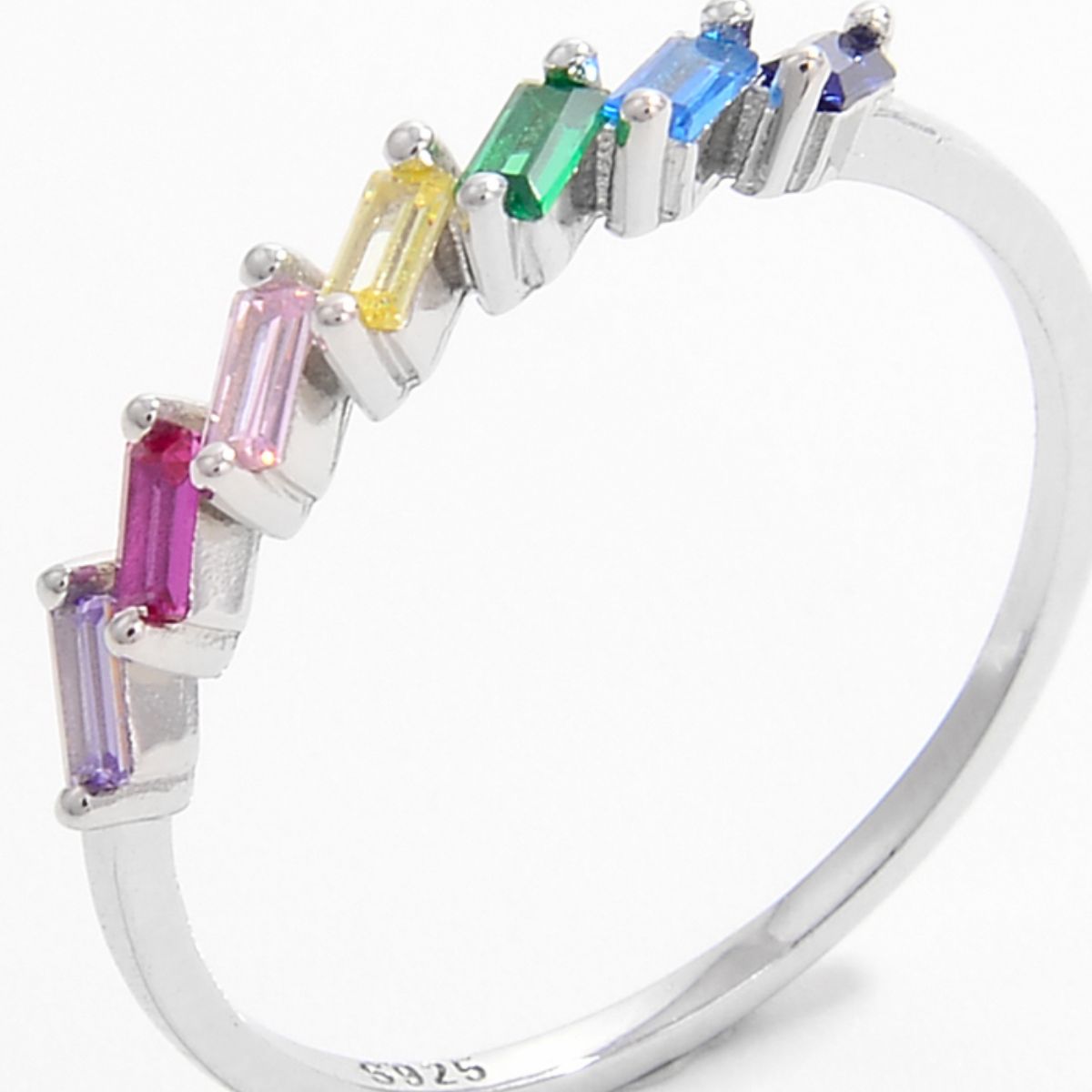 925 Sterling Silver Ring with Contrast Zircon, Platinum-Plated, Sizes 6-8, Elegant Design