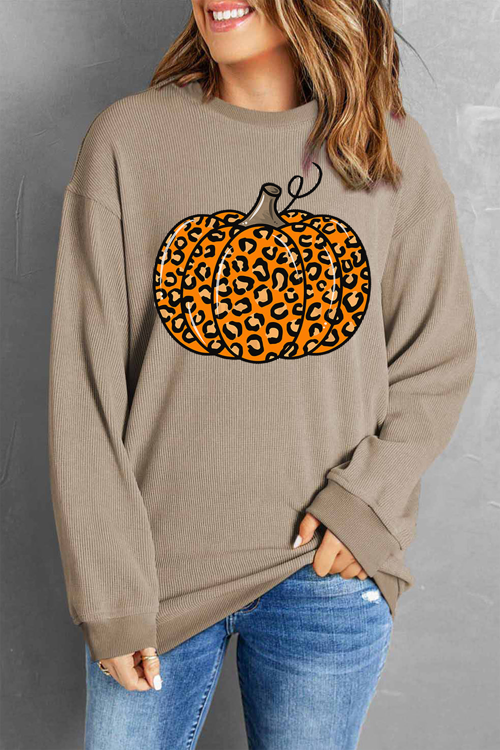 Pumpkin Cozy Round Neck Long Sleeve Sweatshirt in Polyester Blend