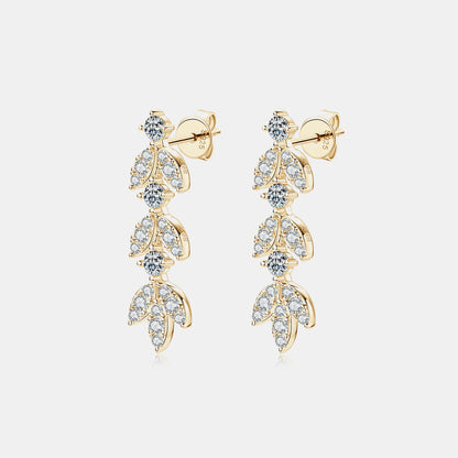 925 Sterling Silver Moissanite Earrings with Leaf Design and 0.6 Carat D Color Grade