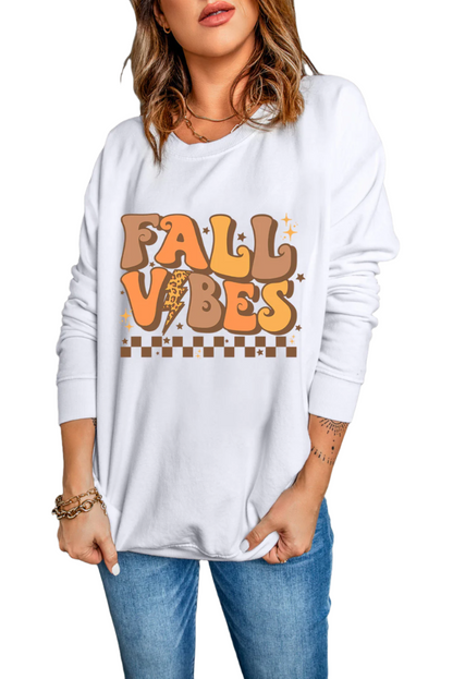 Letter Graphic Round Neck Long Sleeve Sweatshirt with Ribbed Cuffs & Hem