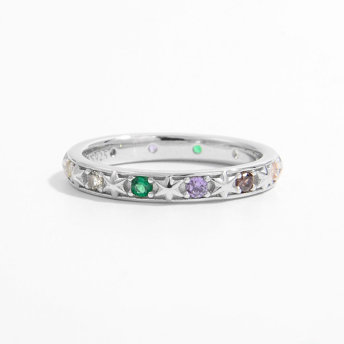 925 Sterling Silver Zircon Ring with Platinum-Plated Finish - Elegant Inlaid Design