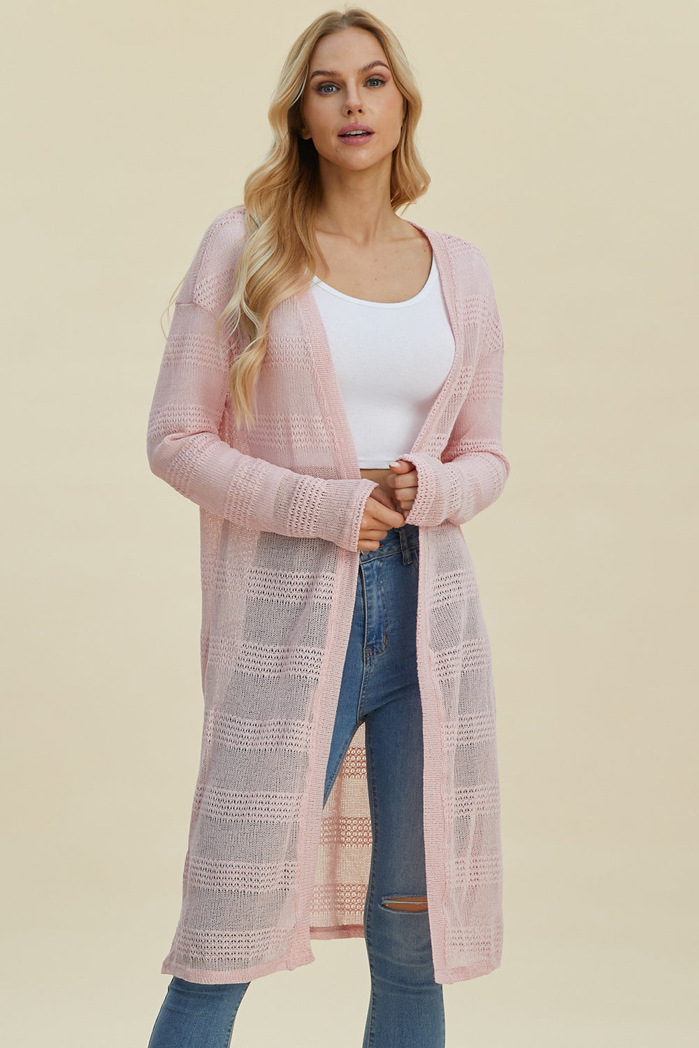 Double Take Open Front Longline Cardigan with Full Size Fit