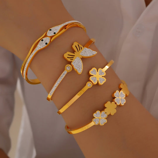 18K gold exquisite noble butterfly/snake/four-leaf clover diamond design light luxury style bracelet