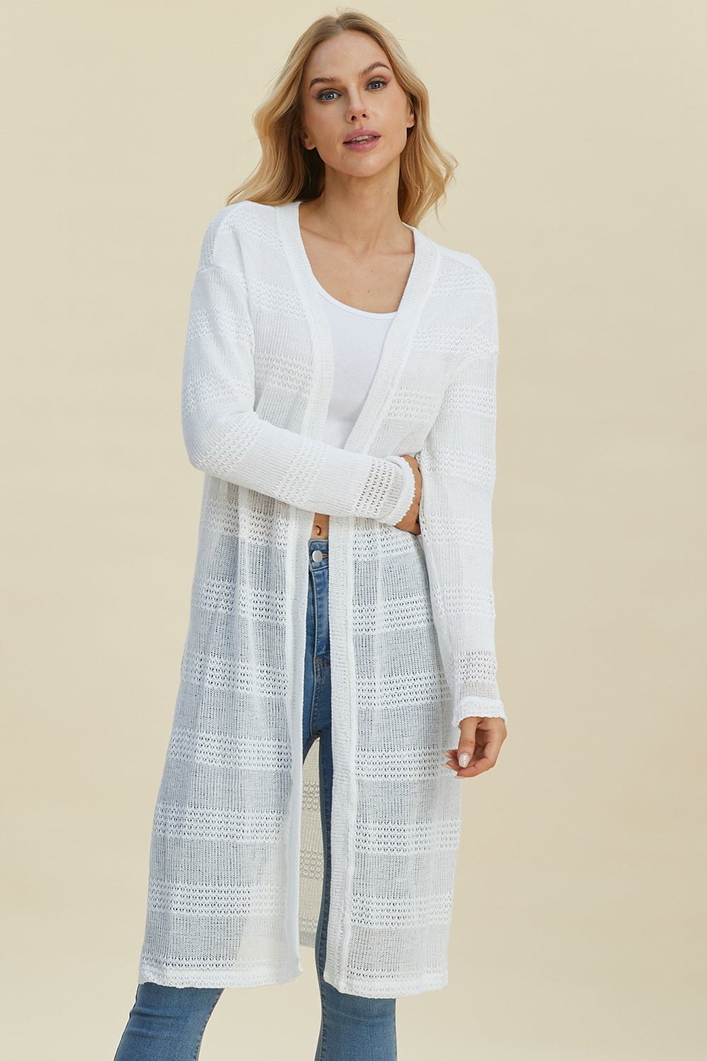 Double Take Open Front Longline Cardigan with Full Size Fit