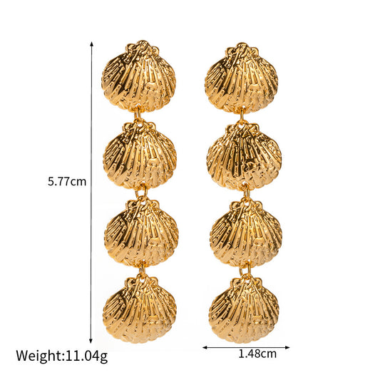 18K Gold Conch/Shell Design Earrings | Beach Style Trend - Fashionable Marine Elements