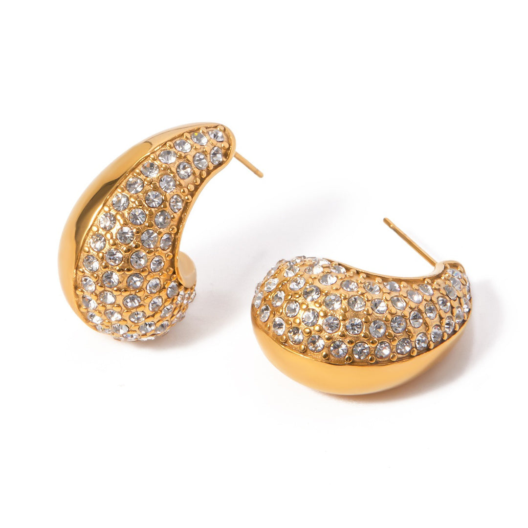 18k exquisite and dazzling teardrop-shaped half diamond design light luxury style earrings
