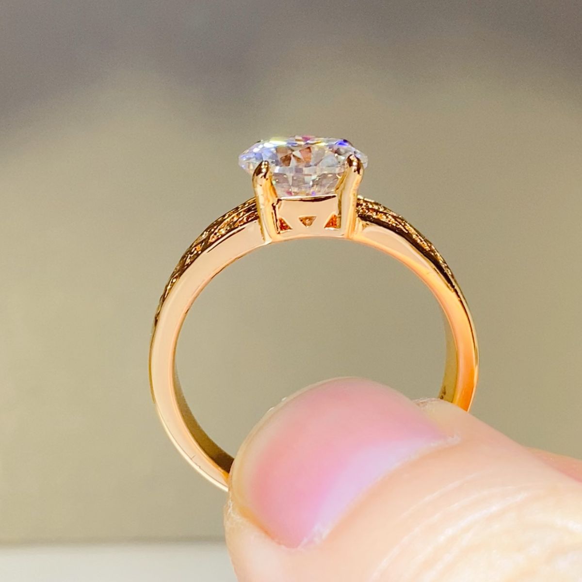 1.5 Carat Moissanite Ring in 925 Sterling Silver with 18K Gold-Plating, Certificate Included