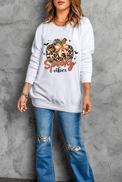 Graphic Round Neck Long Sleeve Sweatshirt with Wide Ribbed Cuffs