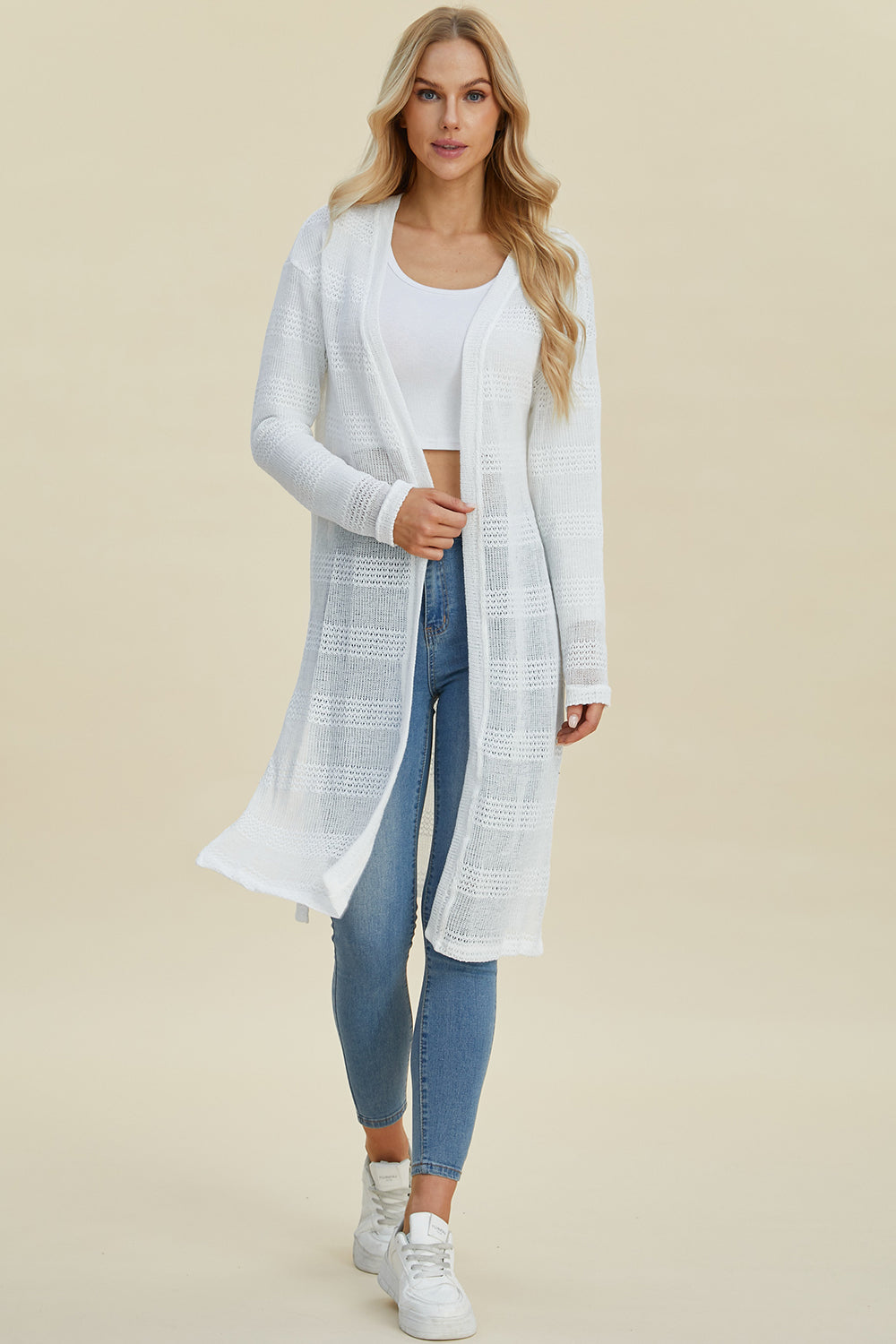 Double Take Open Front Longline Cardigan with Full Size Fit