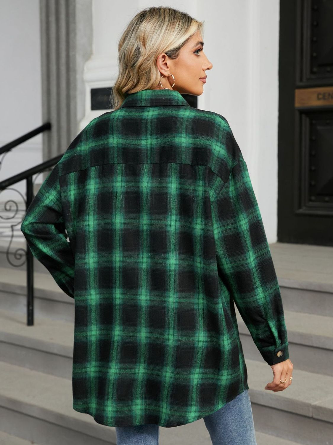 Plaid Long Sleeve Collared Shirt with Pockets - 100% Rayon