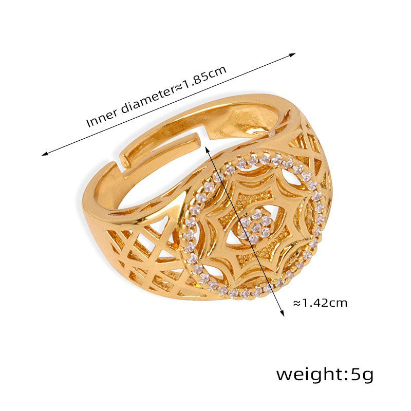 18K Gold Devil's Eye Zircon Open Design Ring - Exquisite Hollow Design