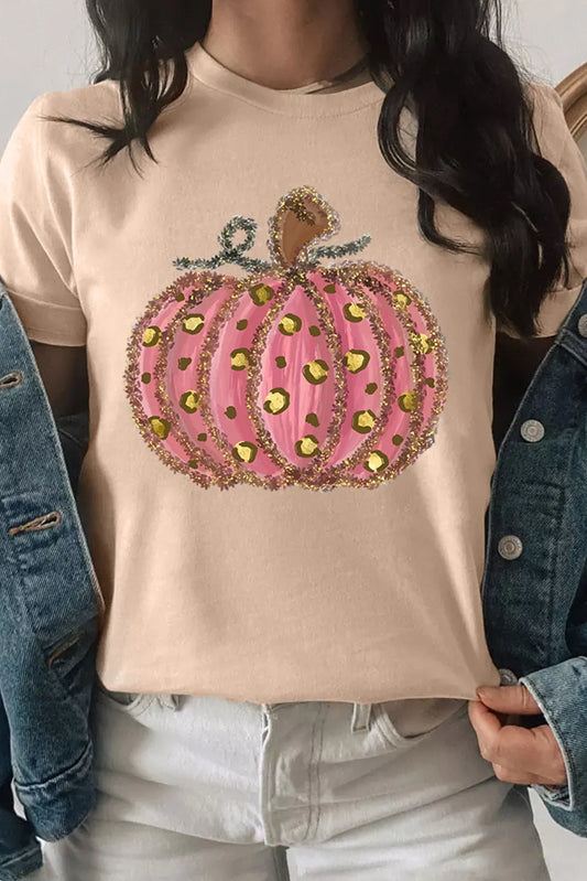 Pumpkin Print Short Sleeve T-Shirt in Cotton Blend