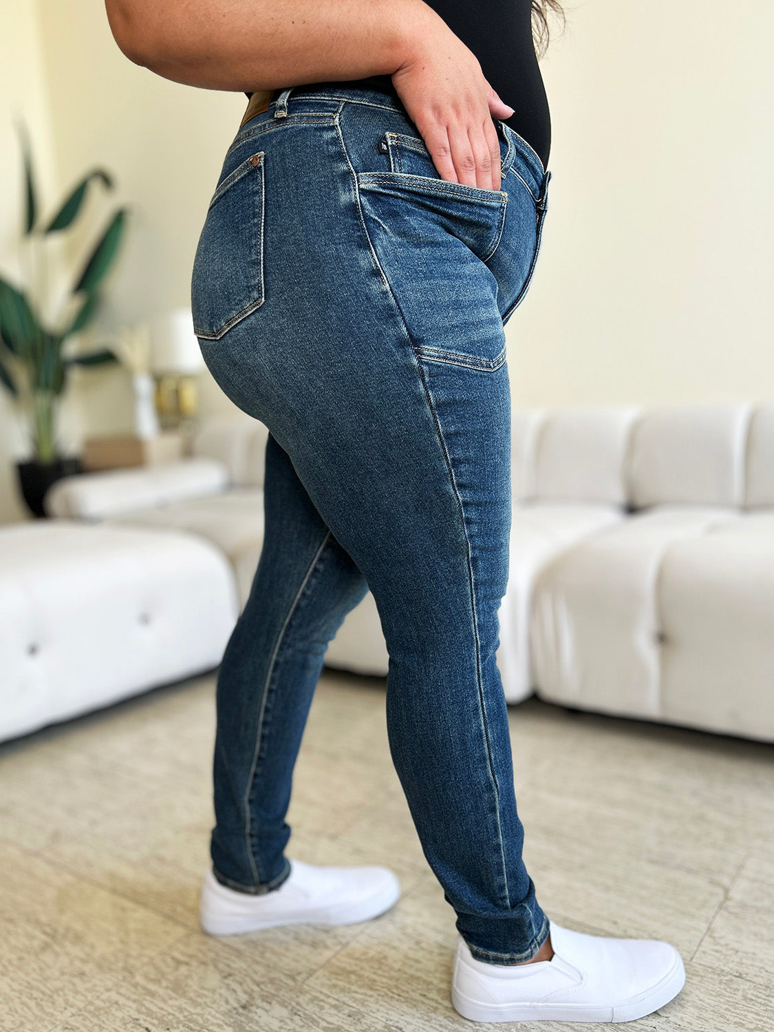 Judy Blue High Waist Skinny Jeans in Full Size with Stretch Denim Tech