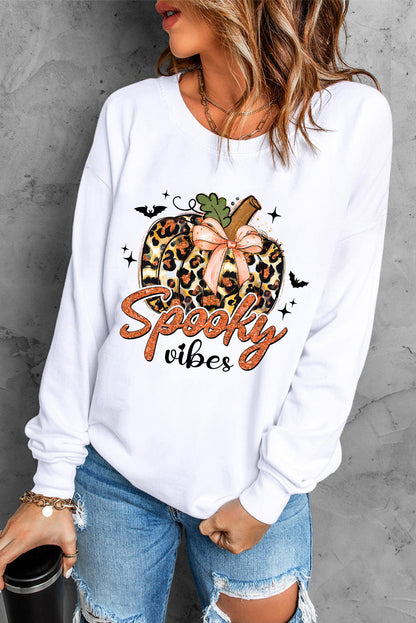 Graphic Round Neck Long Sleeve Sweatshirt with Wide Ribbed Cuffs