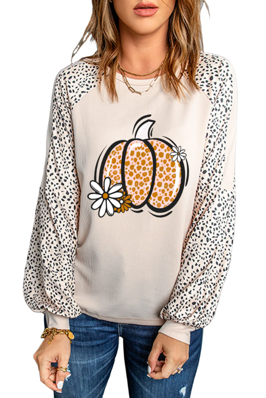 Pumpkin Graphic Long Sleeve Top in Slightly Stretchy Fabric