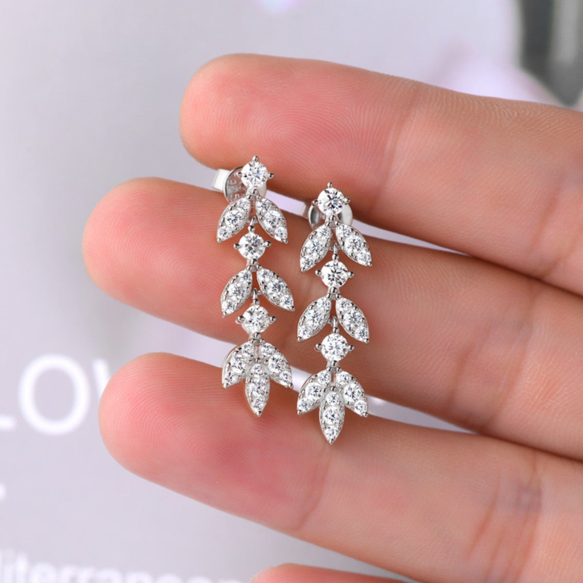 925 Sterling Silver Moissanite Earrings with Leaf Design and 0.6 Carat D Color Grade