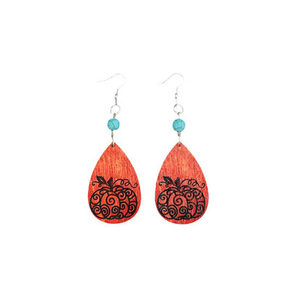 Turquoise Wooden Teardrop Earrings Set: 3.3" Length, Alloy & Wood, Imported