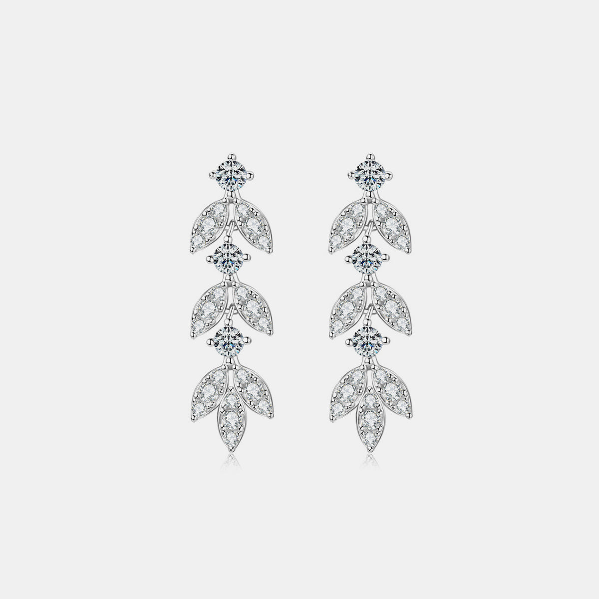 925 Sterling Silver Moissanite Earrings with Leaf Design and 0.6 Carat D Color Grade