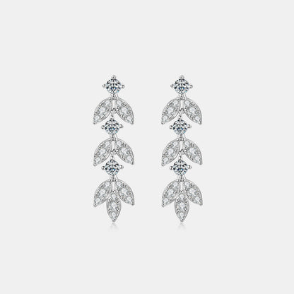 925 Sterling Silver Moissanite Earrings with Leaf Design and 0.6 Carat D Color Grade