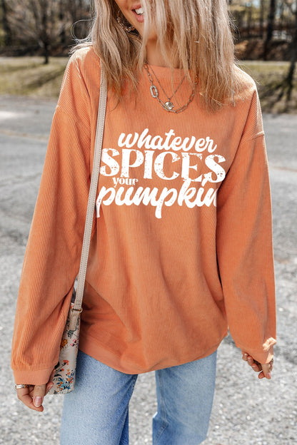 Letter Graphic Round Neck Long Sleeve Oversize Sweatshirt