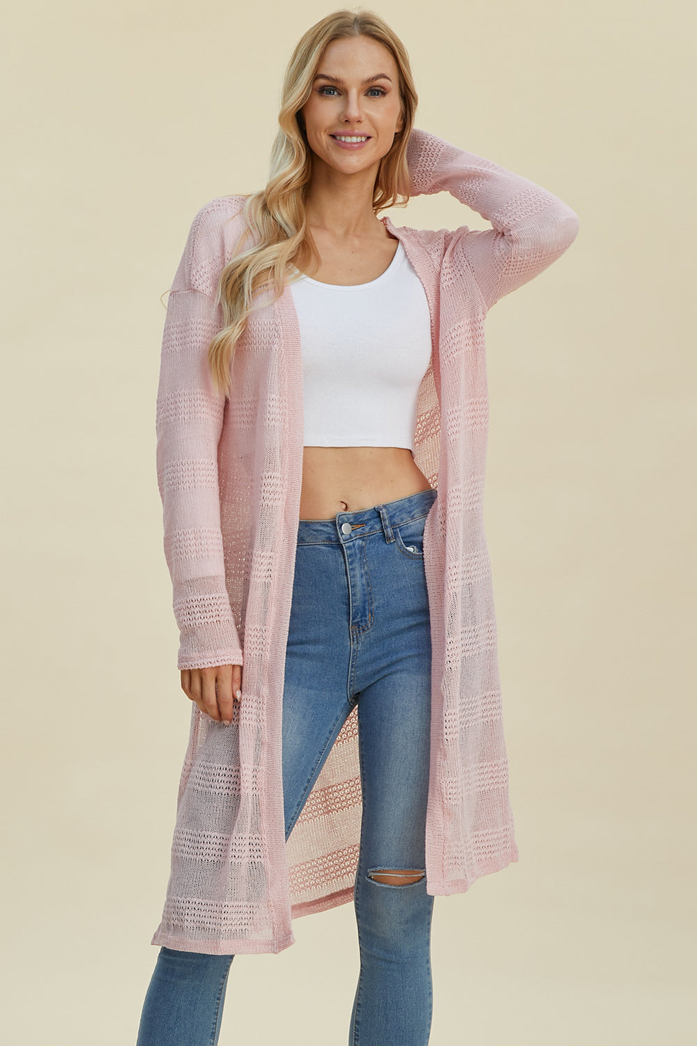 Double Take Open Front Longline Cardigan with Full Size Fit