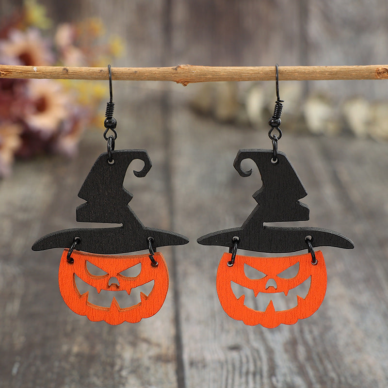 Wooden Pumpkin Shape Earrings - Lightweight 2.8" Dangle Earrings