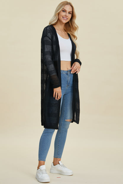 Double Take Open Front Longline Cardigan with Full Size Fit