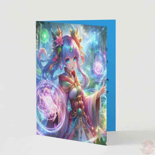 Magical Anime Birthday Card - Spellbound Sorceress Design - Enchanted Blue Celebration Card
