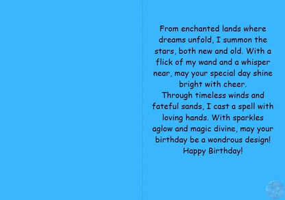 Magical Anime Birthday Card - Spellbound Sorceress Design - Enchanted Blue Celebration Card