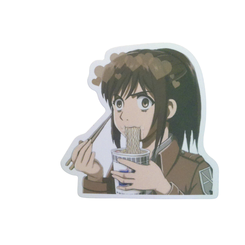 Collection of 8 Attack on Titan anime character stickers featuring popular characters like Eren, Levi, Mikasa, and other beloved AOT characters, available as individual $1 vinyl stickers