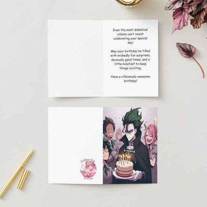 Anime Birthday Card - Mischievous Villain Character Celebration - Wicked Fun Greeting Card