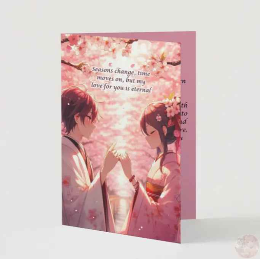 Anime Anniversary Card - Cherry Blossom Pinky Promise Design - Japanese Sakura Romance Card