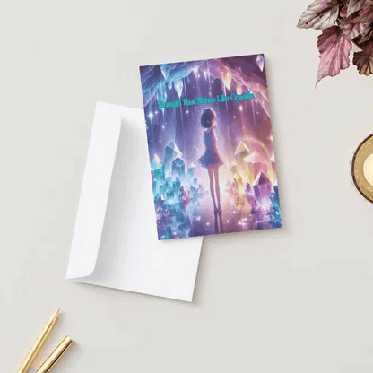 Anime-style illustration of a serene crystal cave glowing softly with multi-colored lights, symbolizing strength, calm, and resilience amidst challenges.
