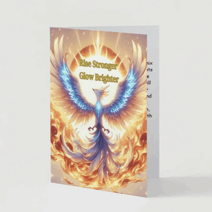 Anime-style illustration of a majestic phoenix with glowing feathers, rising from a bed of flames, spreading its wings toward a bright sun, symbolizing resilience and recovery.