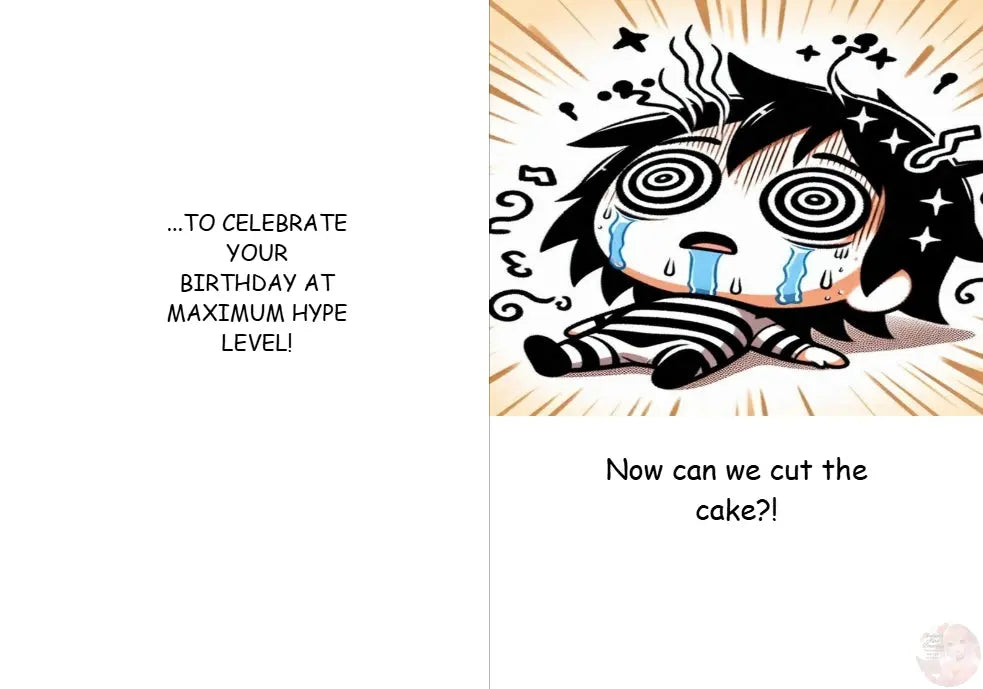 Anime Humor Card – Chibi Power-Up Birthday Edition! - Goddess Kiss Boutique