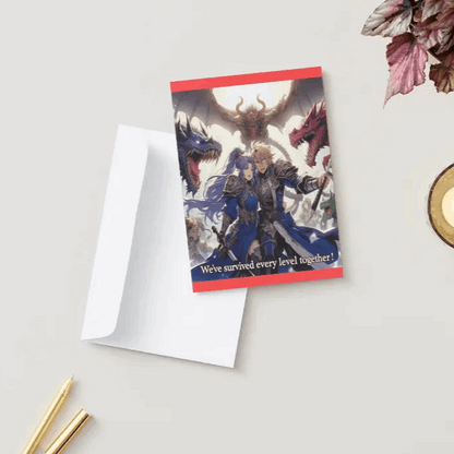 Illustration of an anime-style couple depicted as warriors, fiercely protecting each other from monsters, their bond proving unbreakable through every battle.