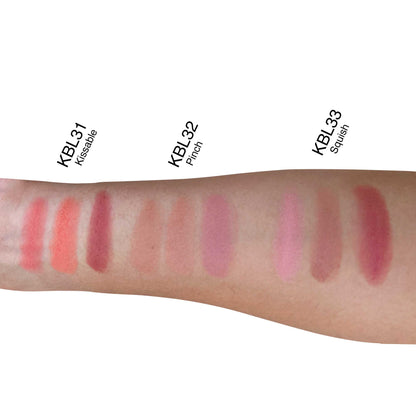 Swatches of Goddess Kiss Boutique's Natural Glow Blush Palette Trio, Buildable Matte Finish