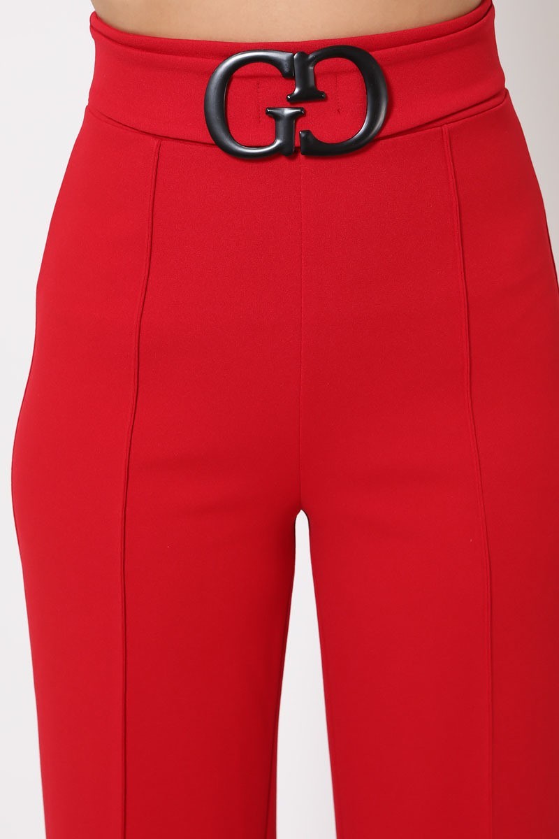 Double Reverse G Buckle Detail Pants in Red 