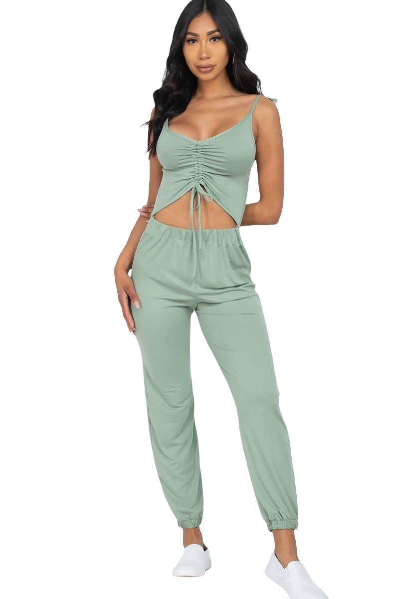 Front Ruched With Adjustable String Cami Casual/summer Jumpsuit