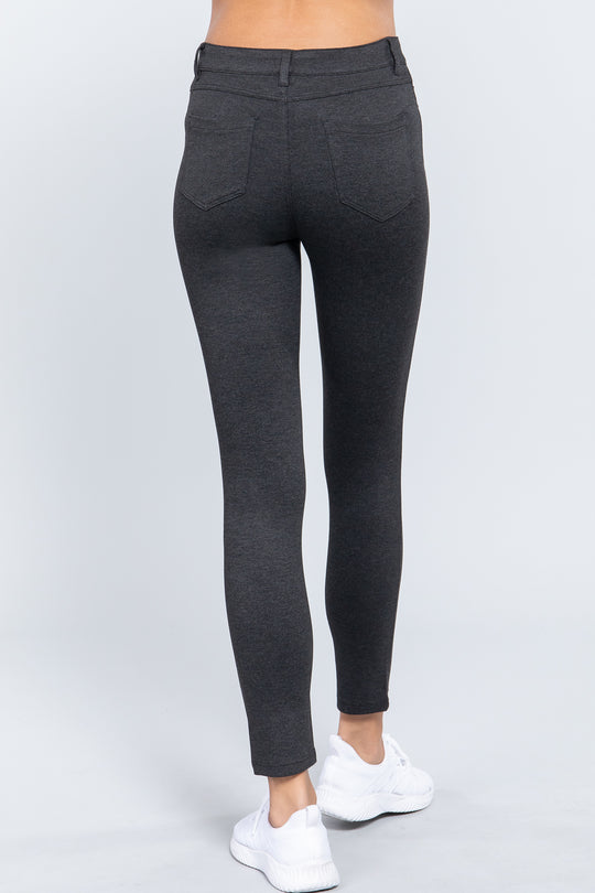 5-Pocket Skinny Ponte Mid-Rise Pants in Charcoal Grey