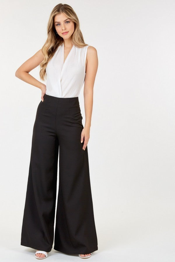 High Waist Wide Leg Flare Pants in Black - 88% Polyester 12% Spandex
